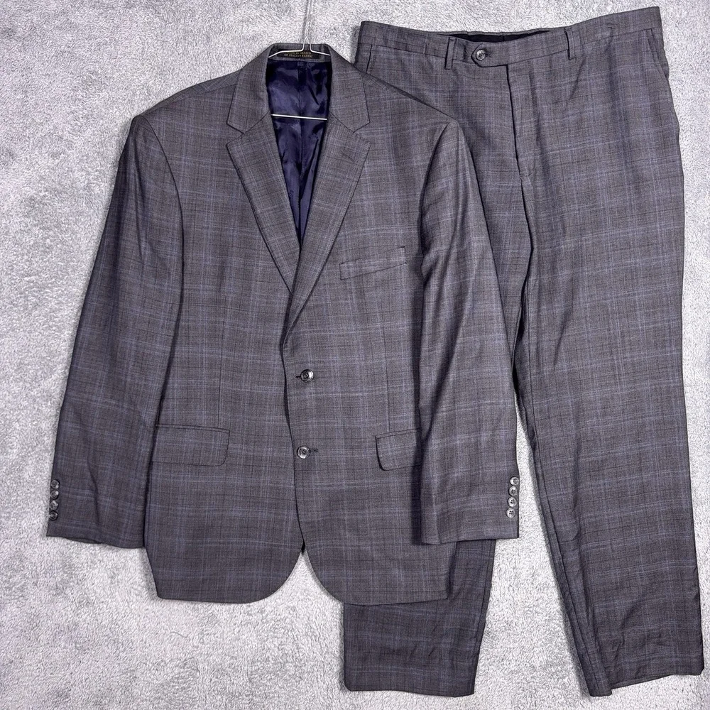 Jos A Bank Reserve Suit Mens 44R 38 Reda 1865 Wool Windowpane 2 Piece Set